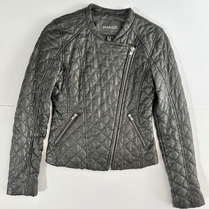 Mango - Leather Quilted Jacket with Studs